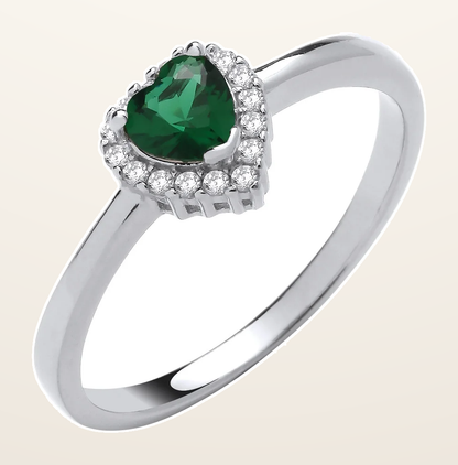 IT_ROLE:detail_crop | Silver Green Cubic Zirconia Heart Ring