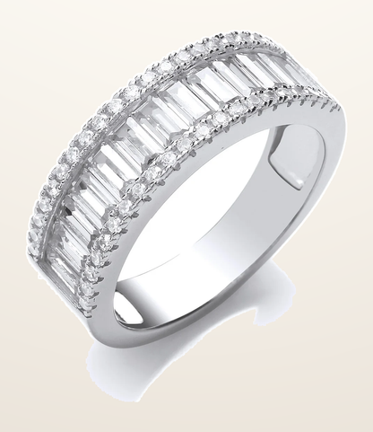 IT_ROLE:detail_crop | Silver Half ET Baguettes & Round Cubic Zirconia Ring