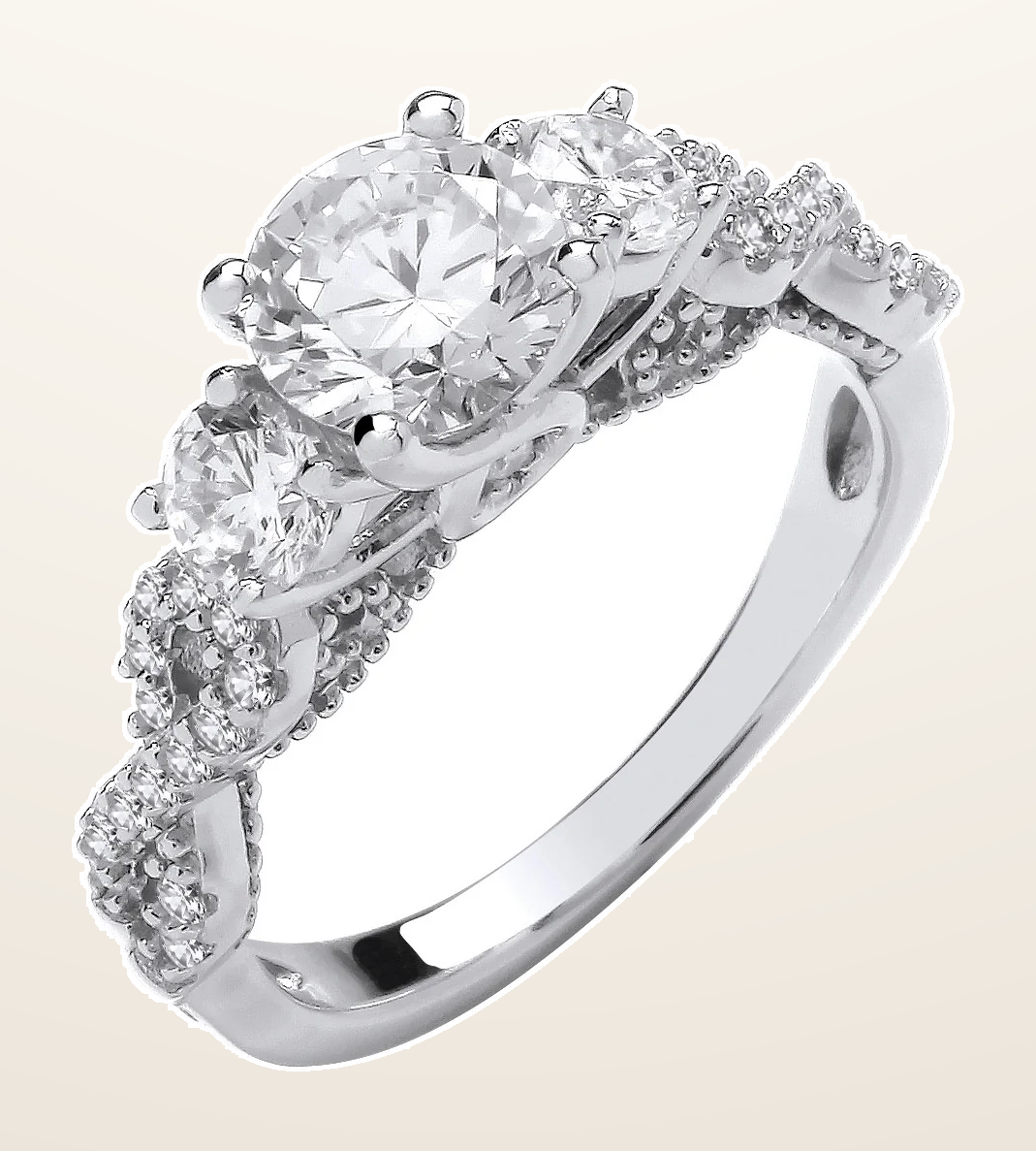 IT_ROLE:detail_crop | Silver High Setting Trilogy with Infinity Sides Ring