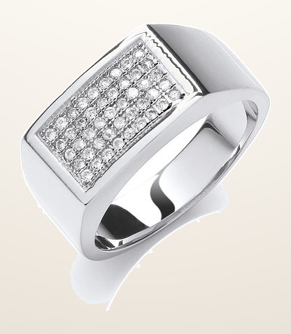 IT_ROLE:detail_crop | Silver Micro-Pave Cubic Zirconia Gents Ring