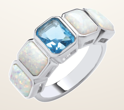 IT_ROLE:detail_crop | Silver Opal & Blue Cubic Zirconia Stones Ring