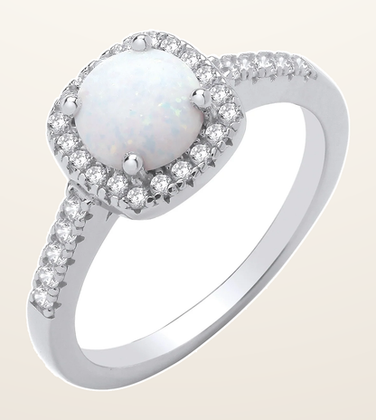 IT_ROLE:detail_crop | Silver Opal & Cubic Zirconia Halo Style Ring