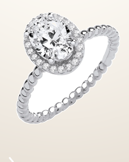 IT_ROLE:detail_crop | Silver Oval Cubic Zirconia Solitaire Ring