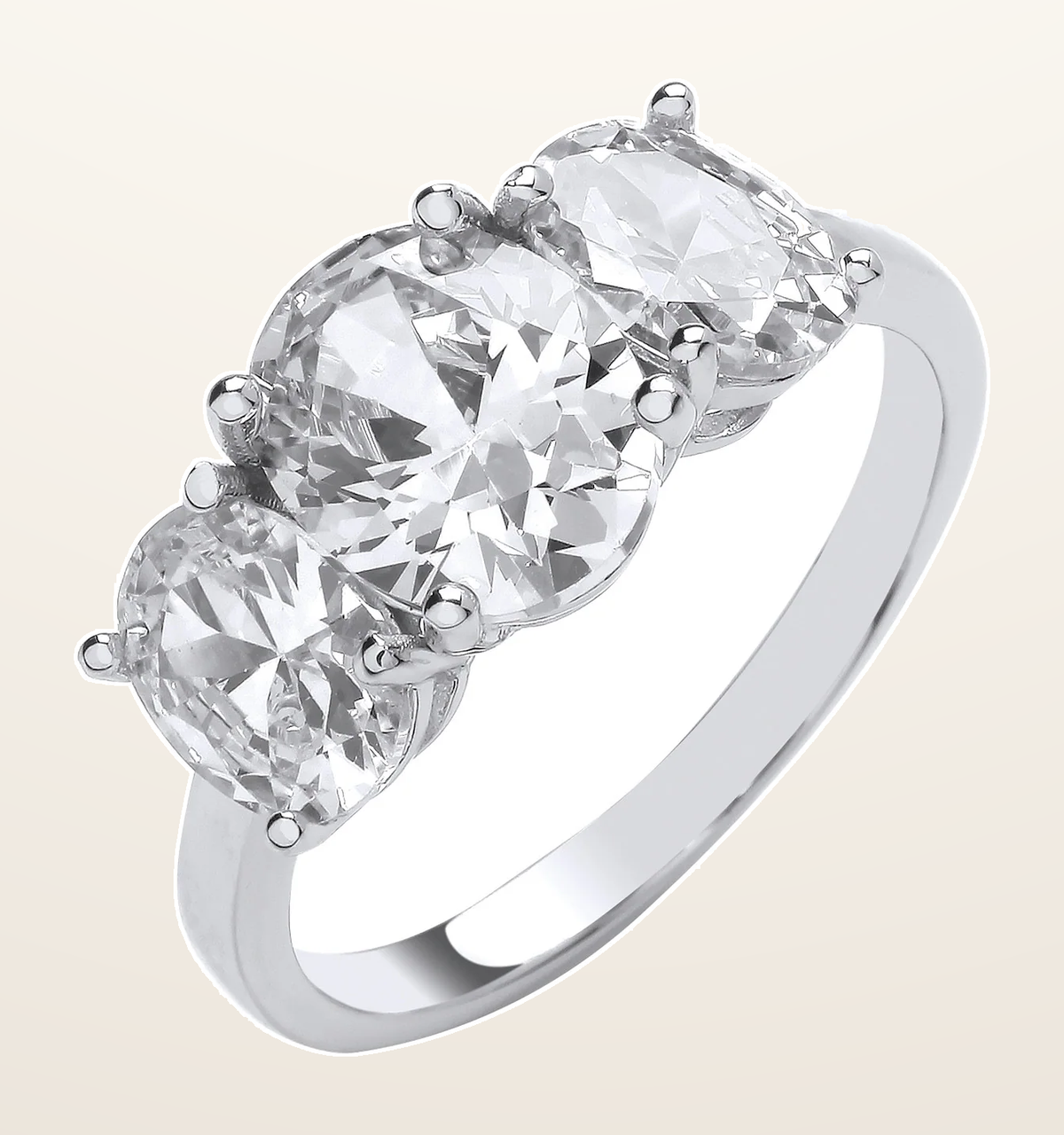IT_ROLE:detail_crop | Silver Oval Cubic Zirconias Trilogy Ring