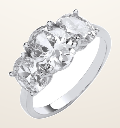 IT_ROLE:detail_crop | Silver Oval Cubic Zirconias Trilogy Ring