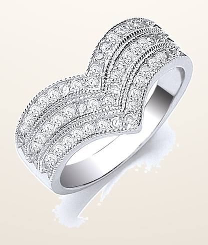 IT_ROLE:detail_crop | Silver Pave Set Cubic Zirconia Triple Wishbone Ring