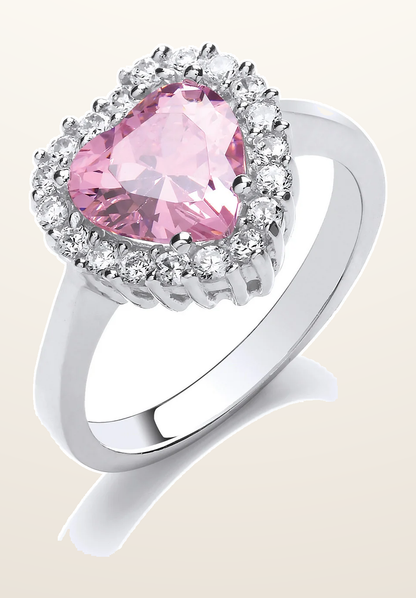 IT_ROLE:detail_crop | Silver Pink Cubic Zirconia Heart Cluster Ring