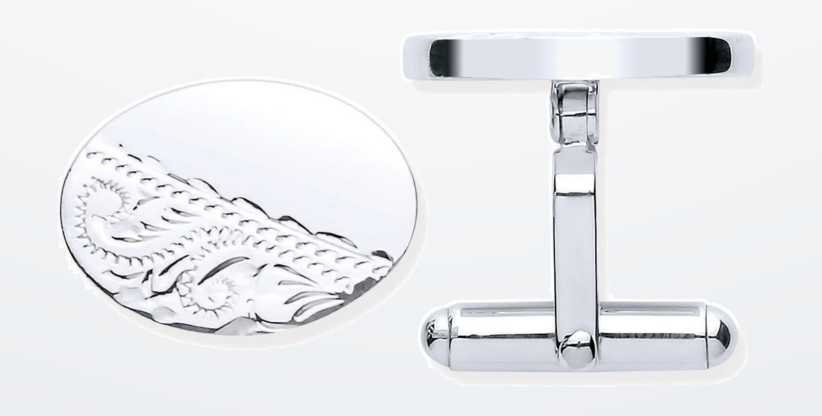 IT_ROLE:detail_crop | Silver Plain & Engraved Oval Cufflinks