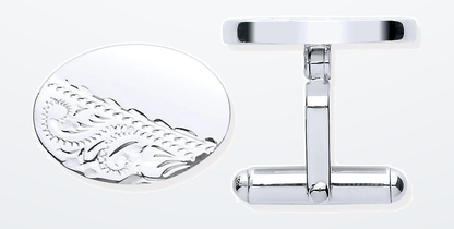 IT_ROLE:detail_crop | Silver Plain & Engraved Oval Cufflinks