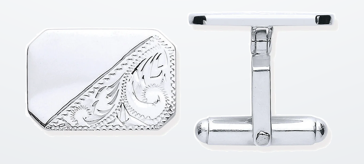 IT_ROLE:detail_crop | Silver Plain & Engraved Rectangle Cufflinks