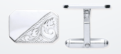 IT_ROLE:detail_crop | Silver Plain & Engraved Rectangle Cufflinks