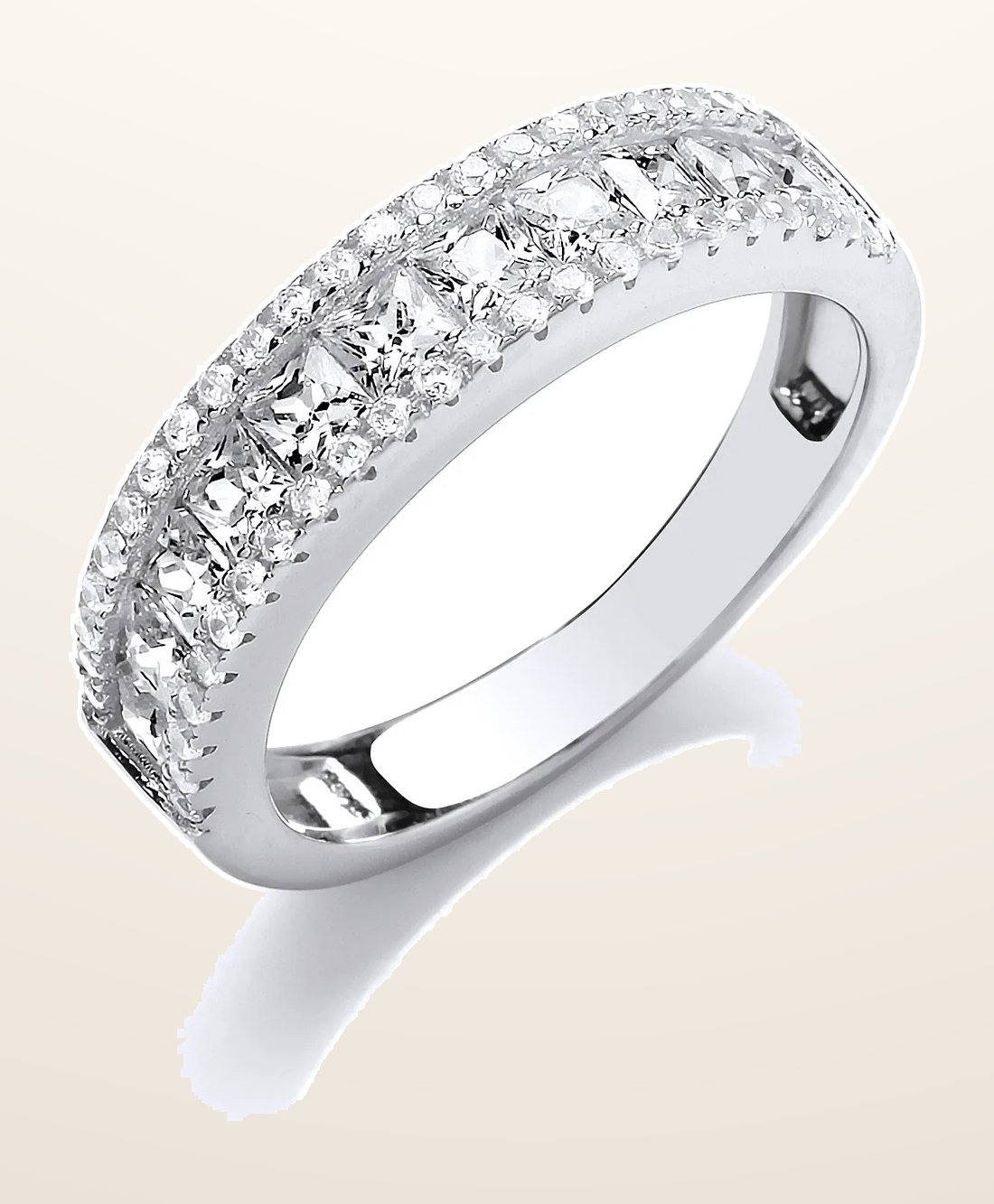 IT_ROLE:detail_crop | Silver Princess Cut & Round Cubic Zirconias Half ET Ring