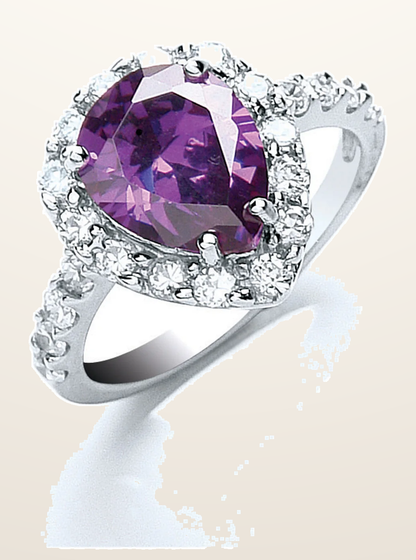 IT_ROLE:detail_crop | Silver Purple & White Pear Cut Cubic Zirconia Ring