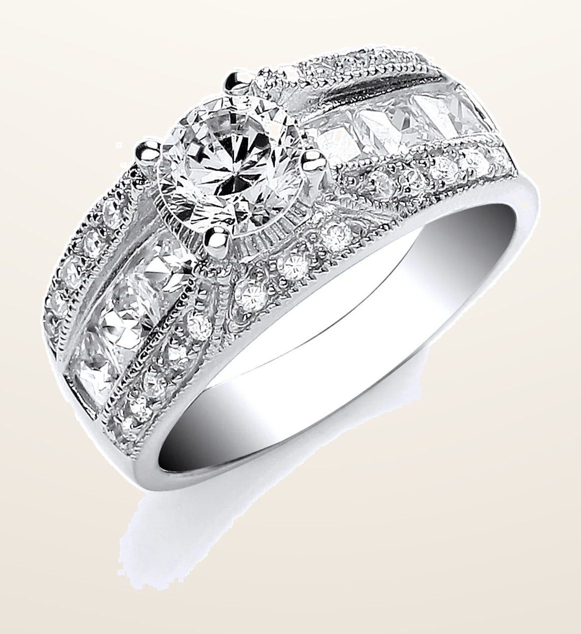 IT_ROLE:detail_crop | Silver Rd S/S with Princess & Rd Cubic Zirconia on Shld Ring