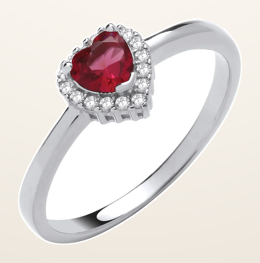 IT_ROLE:detail_crop | Silver Red Cubic Zirconia Heart Ring