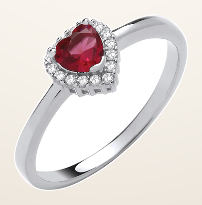 IT_ROLE:detail_crop | Silver Red Cubic Zirconia Heart Ring