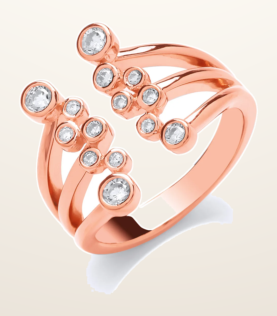 IT_ROLE:detail_crop | Silver Rose Gold Coated Open Top Cubic Zirconia Ring