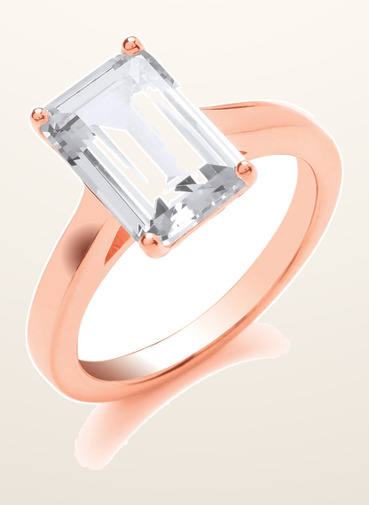 IT_ROLE:detail_crop | Silver Rose Gold Plated Emerald Cut Solitaire Ring