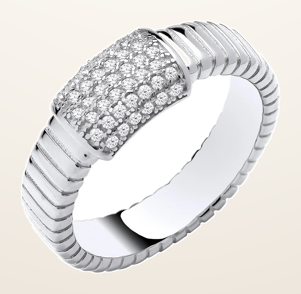 IT_ROLE:detail_crop | Silver Ribbed Link with Cubic Zirconia ID Plate Ring