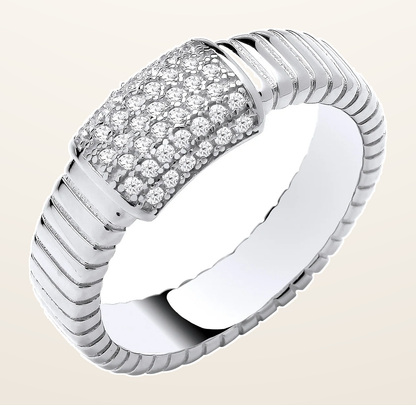 IT_ROLE:detail_crop | Silver Ribbed Link with Cubic Zirconia ID Plate Ring