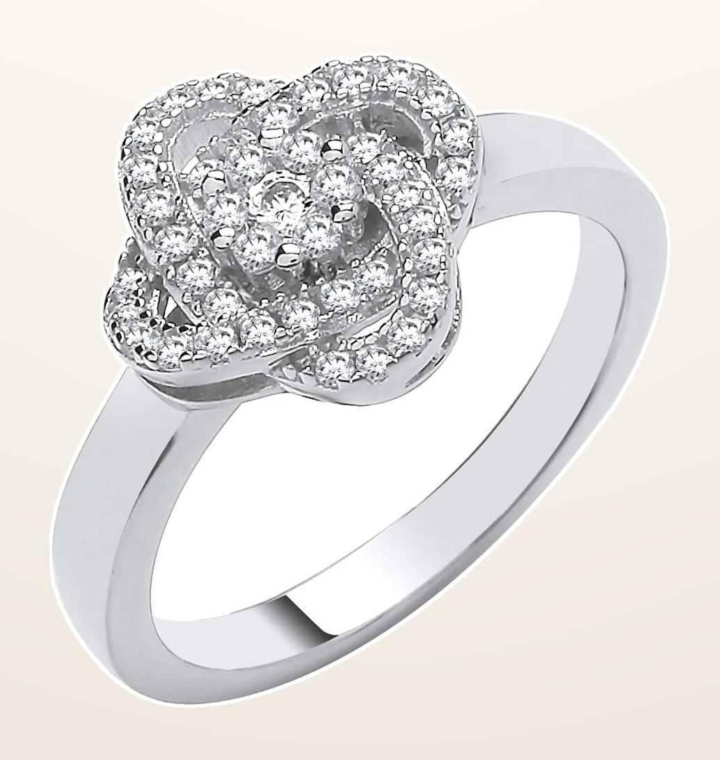 IT_ROLE:detail_crop | Silver Rose Flower Cubic Zirconia Ring