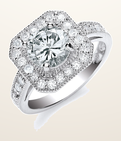 IT_ROLE:detail_crop | Silver Round Cut with Cubic Zirconia Surrounding & Shoulders Ring