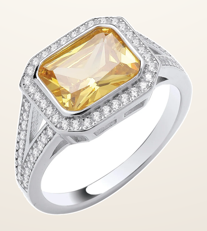 IT_ROLE:detail_crop | Silver Rub-Over Yellow Split Shank Cubic Zirconias Ring