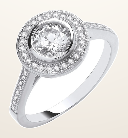 IT_ROLE:detail_crop | Silver Rubover Halo Style Ring