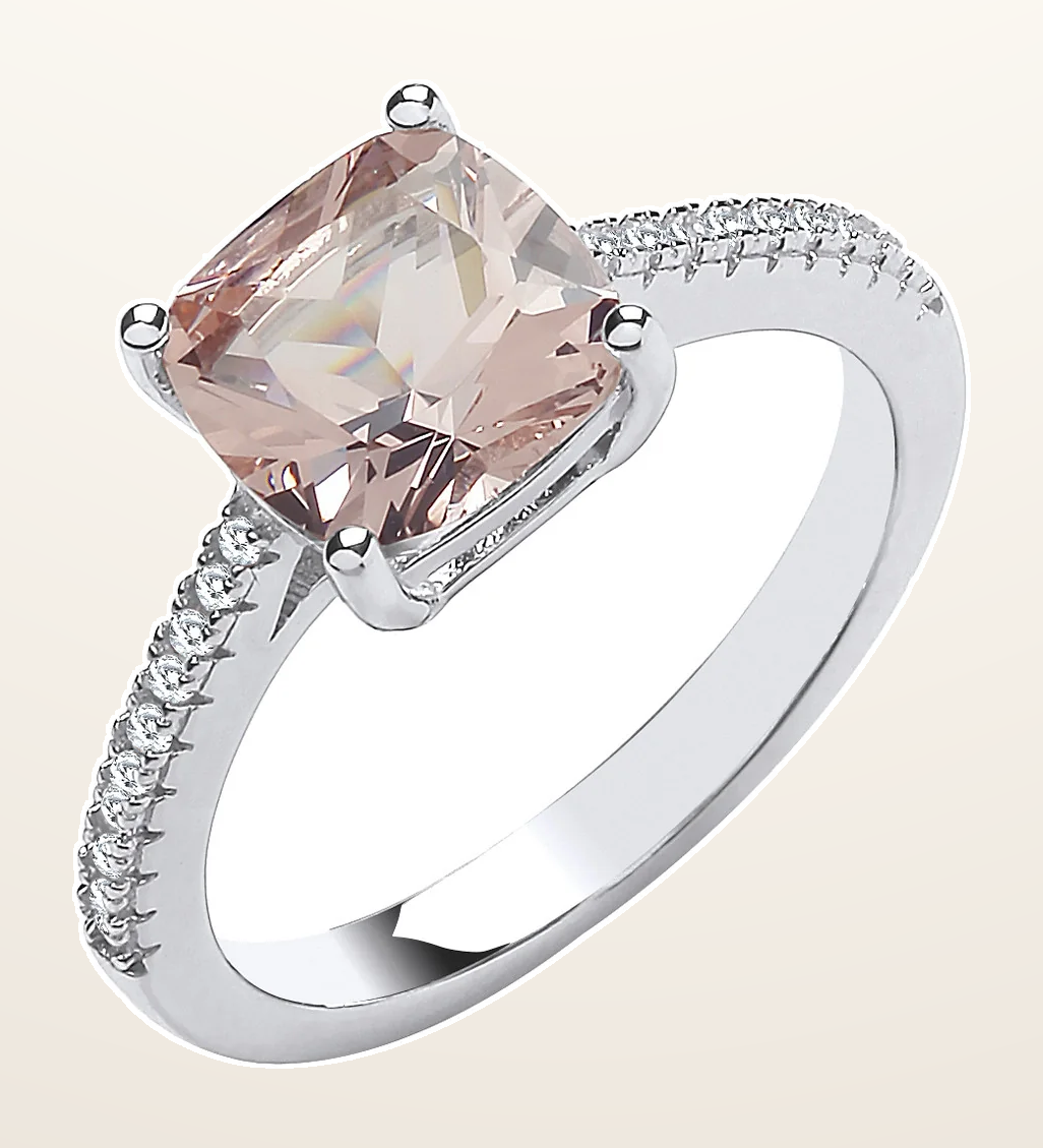 IT_ROLE:detail_crop | Silver Solitaire Synthetic Morganite & Cubic Zirconia Shoulder Ring