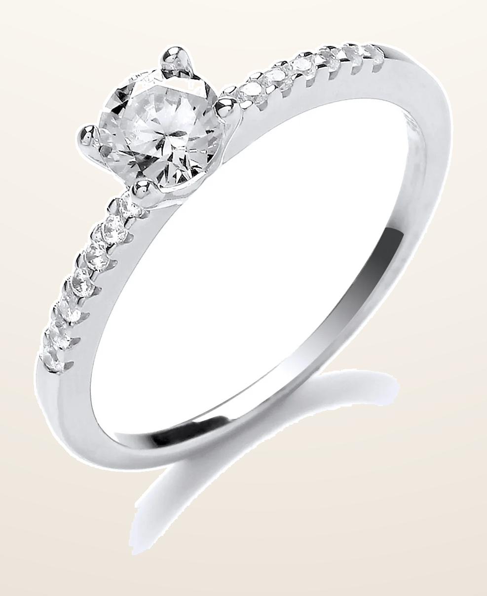 IT_ROLE:detail_crop | Silver Solitare With Cubic Zirconia Shoulder Ring