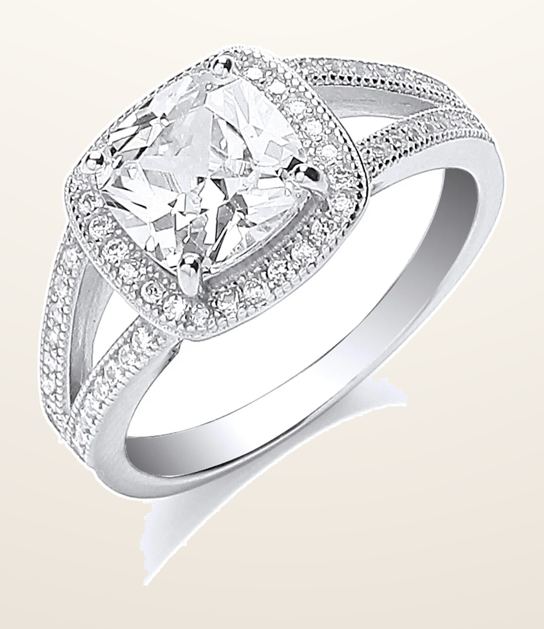 IT_ROLE:detail_crop | Silver Square Cubic Zirconia Split Shank Ring
