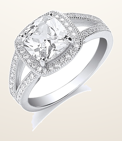 IT_ROLE:detail_crop | Silver Square Cubic Zirconia Split Shank Ring