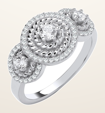 IT_ROLE:detail_crop | Silver Trilogy Halo Cubic Zirconia Ring