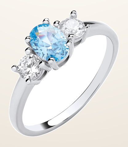 IT_ROLE:detail_crop | Silver Trilogy Ring Clear Round & Oval Aquamarine Blue Cubic Zirconias