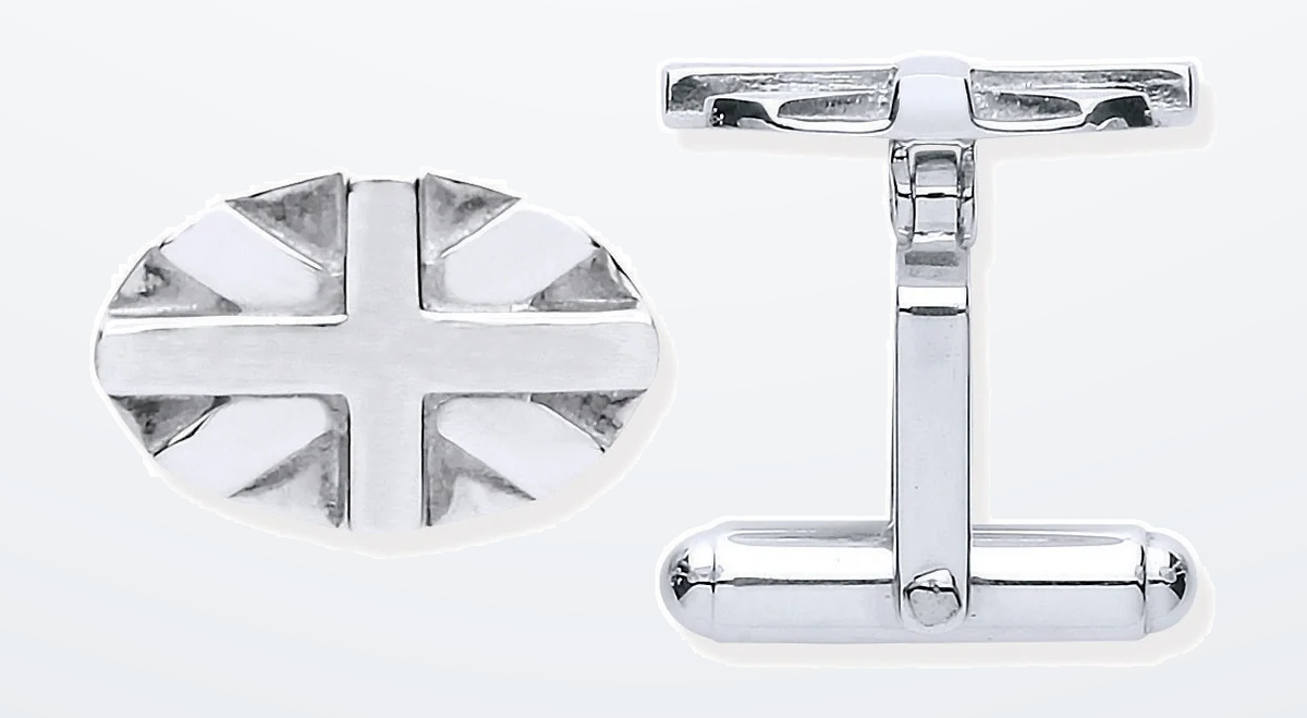 IT_ROLE:detail_crop | Silver Union Jack Oval Cufflinks