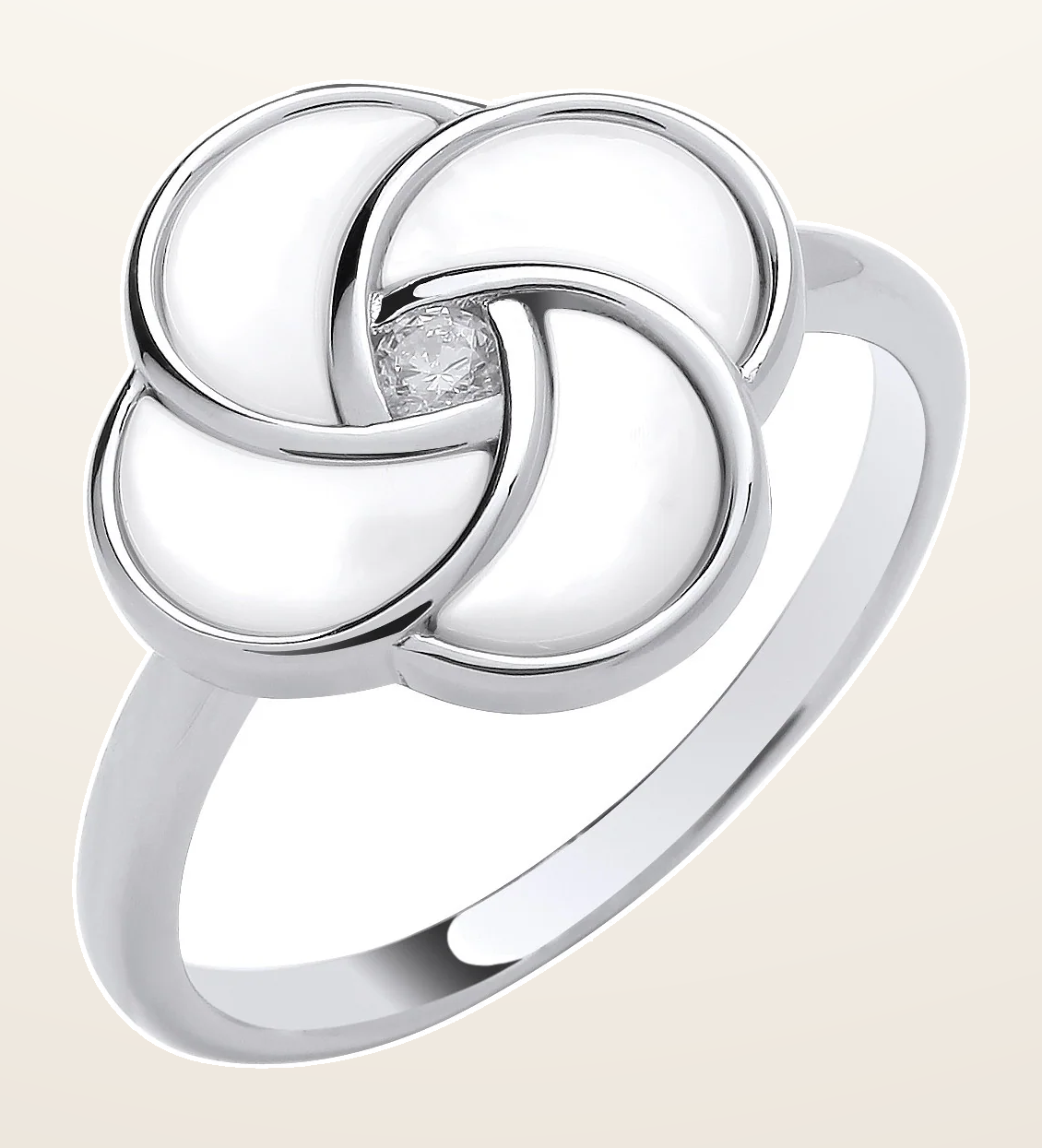 IT_ROLE:detail_crop | Silver White Shell Swirl Ring