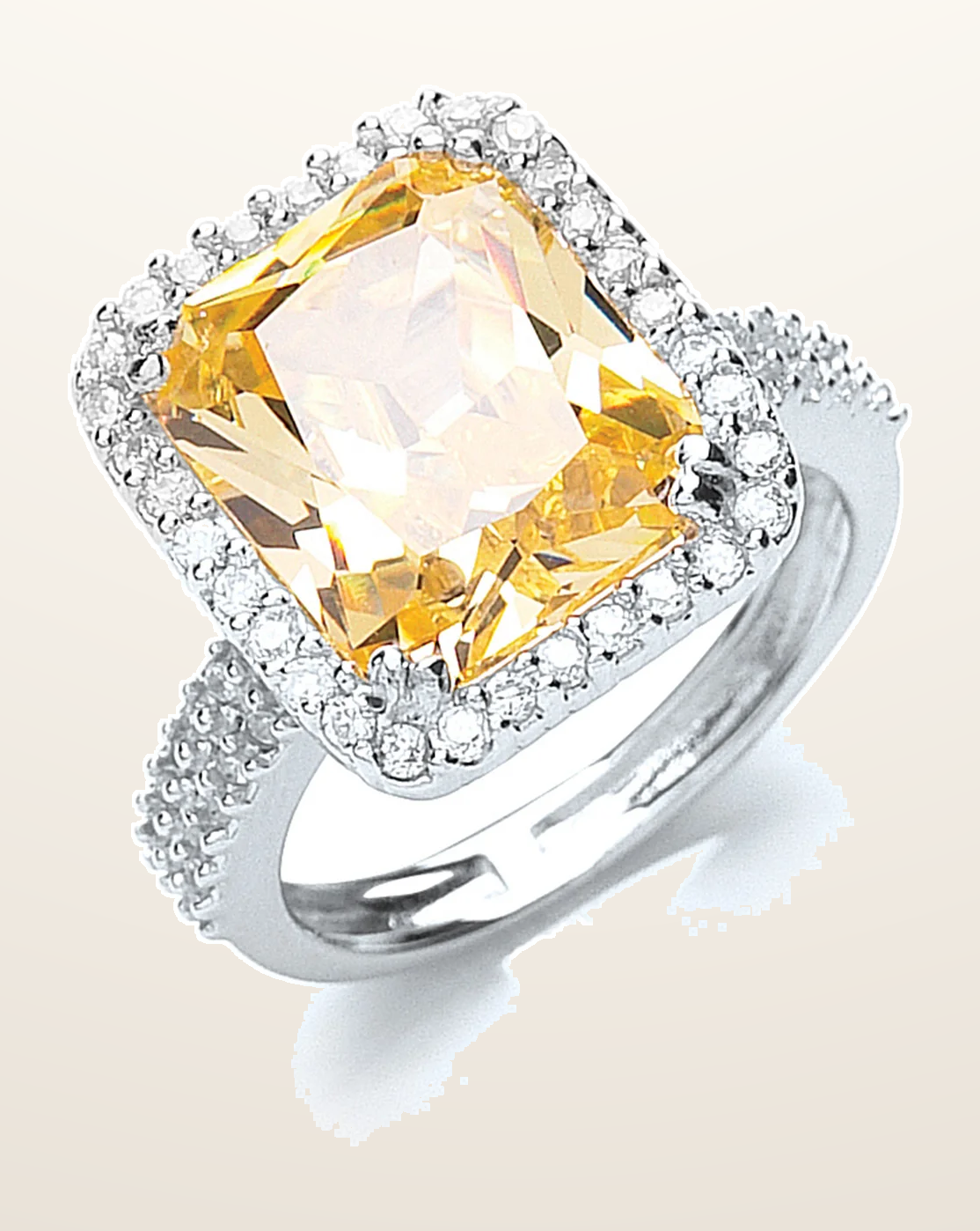 IT_ROLE:detail_crop | Silver Yellow & White Princess Cut Cubic Zirconia Ring