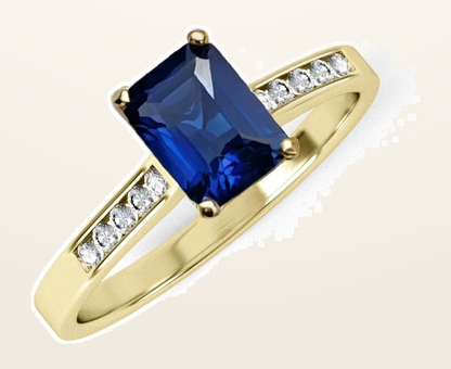 IT_ROLE:detail_crop | Yellow Gold Emerald Cut Blue Cubic Zirconia Ladies Ring