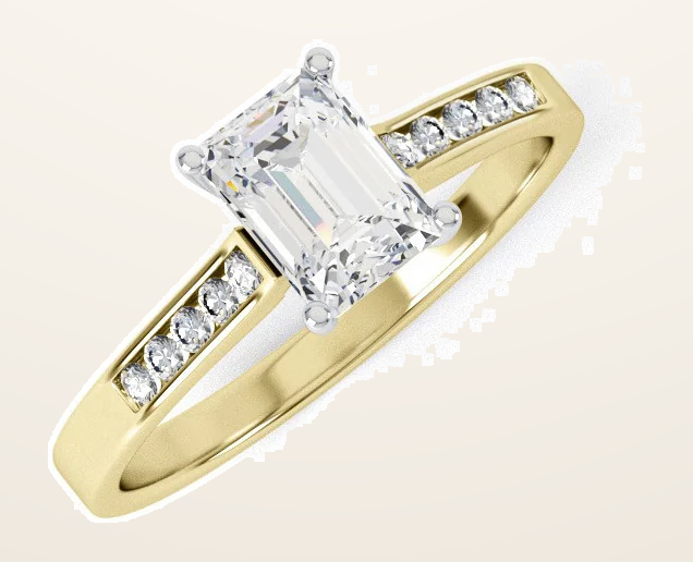 IT_ROLE:detail_crop | Yellow Gold Emerald Cut Clear Cubic Zirconia Ladies Ring