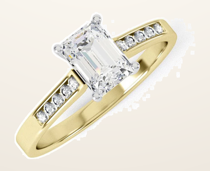 IT_ROLE:detail_crop | Yellow Gold Emerald Cut Clear Cubic Zirconia Ladies Ring