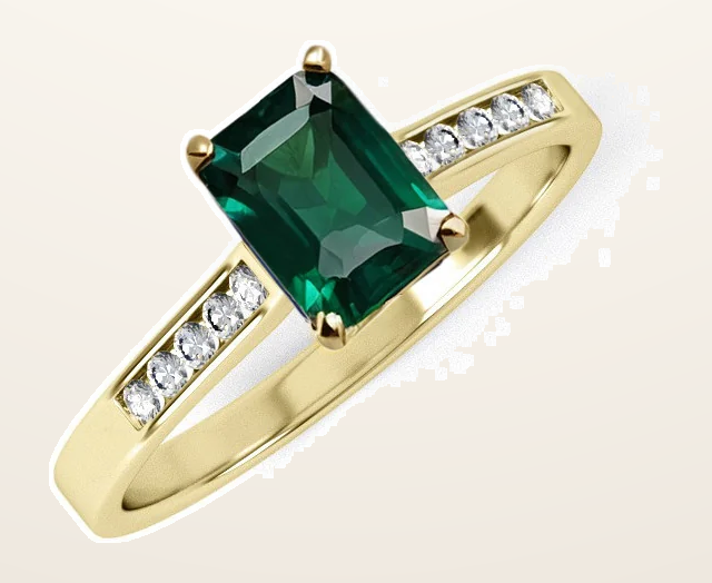 IT_ROLE:detail_crop | Yellow Gold Emerald Cut Green Cubic Zirconia Ladies Ring