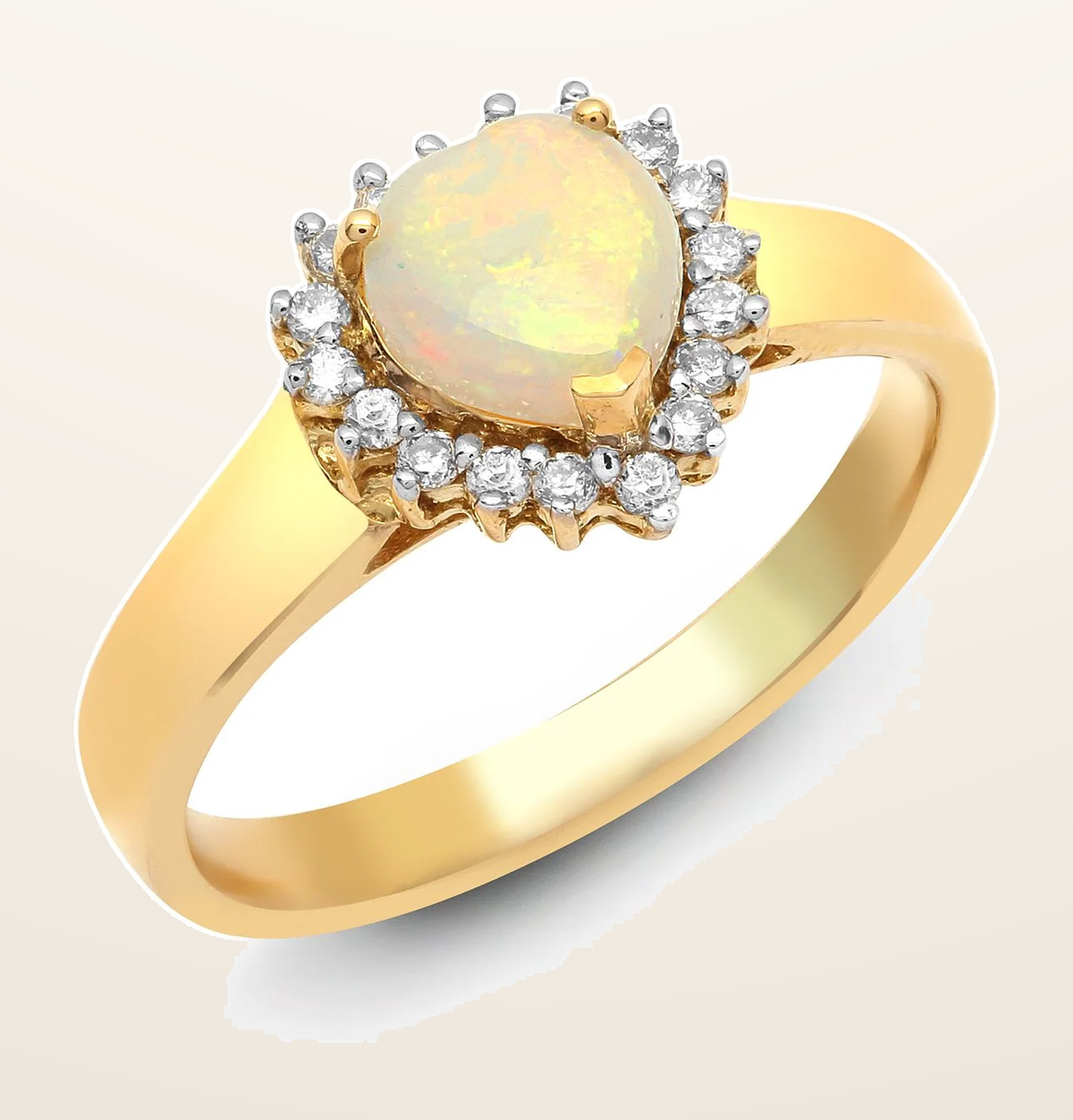 IT_ROLE:detail_crop | 18ct Yellow Gold Natural Diamond And Opal Heart Shaped Ring