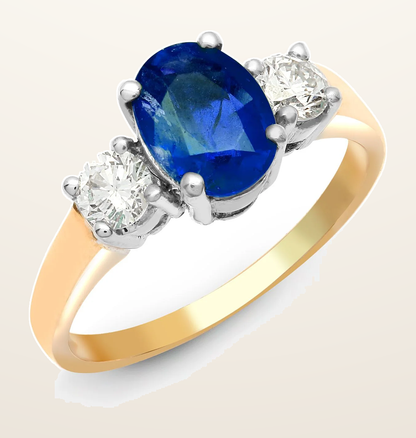 IT_ROLE:detail_crop | 18ct Yellow Gold 3 Stone Natural Diamond And Sapphire Ring