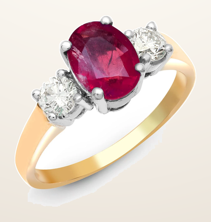 IT_ROLE:detail_crop | 18ct Yellow Gold 3 Stone Natural Diamond And Ruby Ring