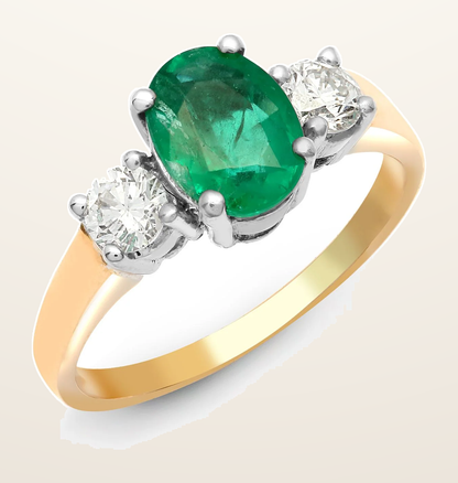 IT_ROLE:detail_crop | 18ct Yellow Gold 3 Stone Natural Diamond And Emerald Ring