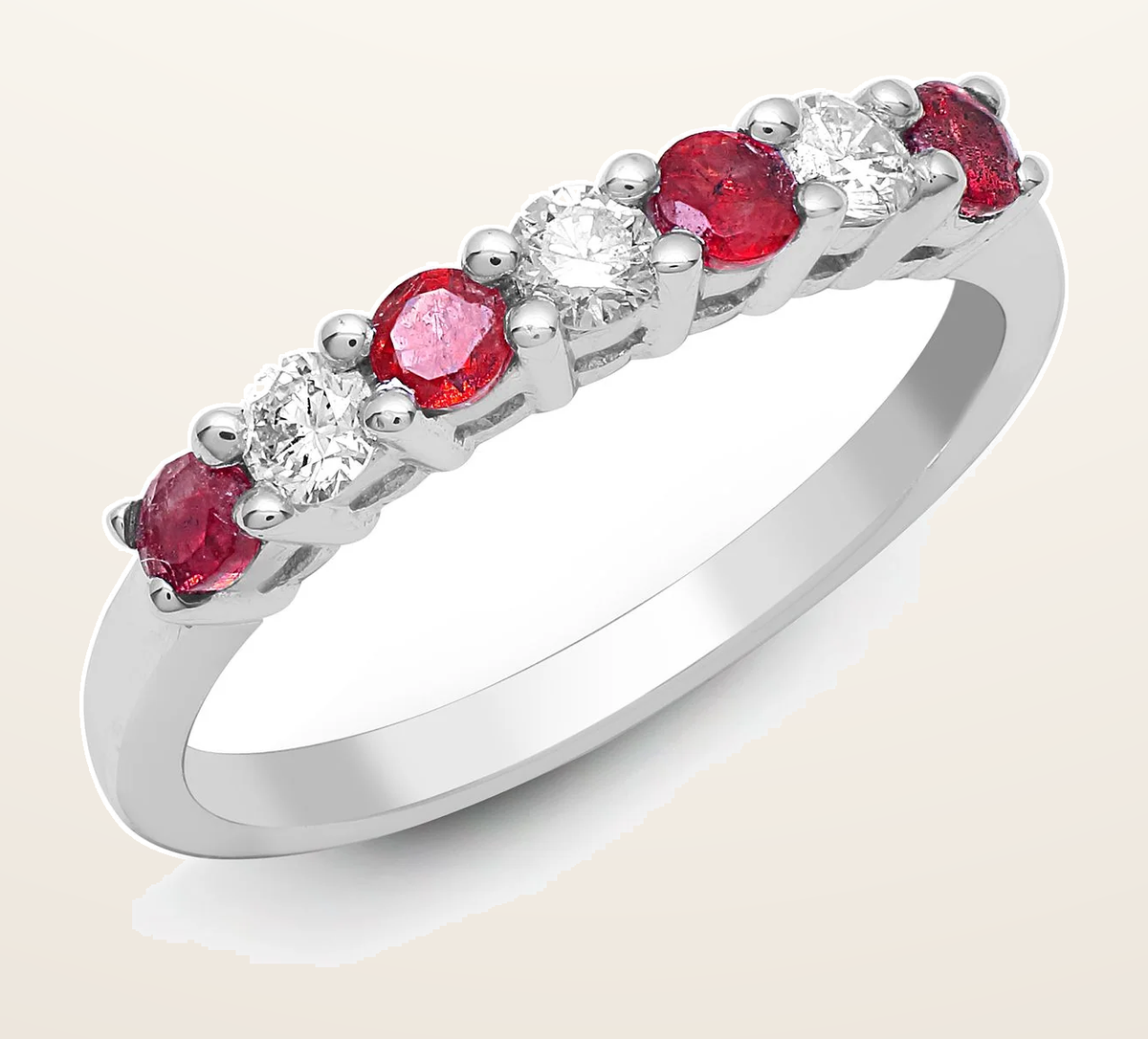 IT_ROLE:detail_crop | 18ct White Gold Natural Diamond And Ruby Claw Set Half Eternity Ring