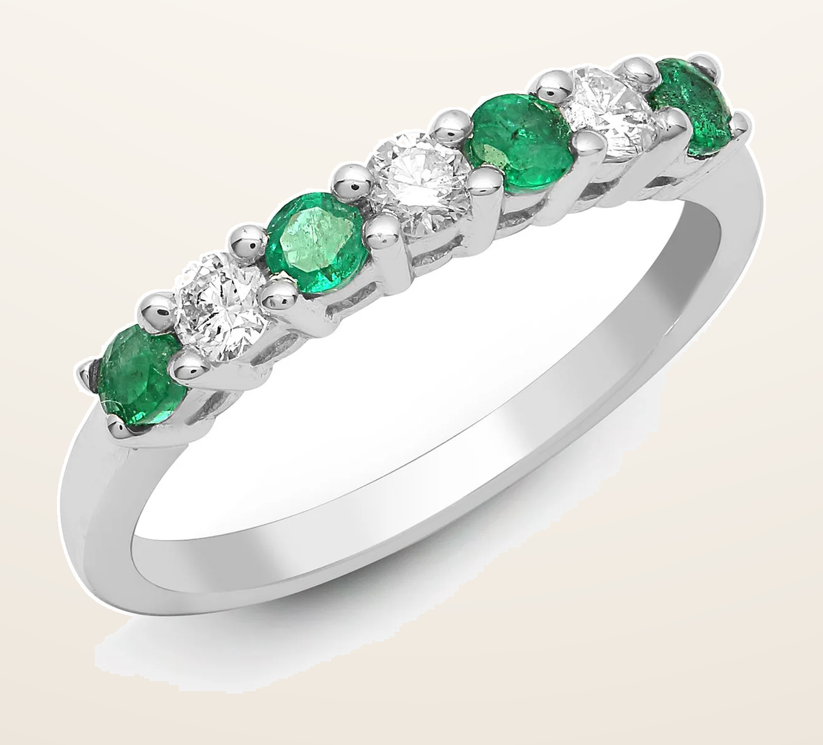 IT_ROLE:detail_crop | 18ct White Gold Natural Diamond And Emerald Claw Set Half Eternity Ring