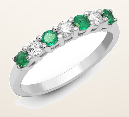 IT_ROLE:detail_crop | 18ct White Gold Natural Diamond And Emerald Claw Set Half Eternity Ring