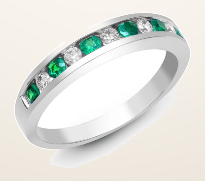 IT_ROLE:detail_crop | 18ct White Gold Natural Diamond And Emerald Channel Set Half Eternity
