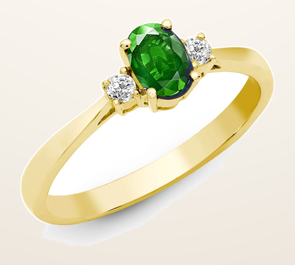 IT_ROLE:detail_crop | 18ct Yellow Gold Natural Diamond And Emerald And 3 Stone Ring